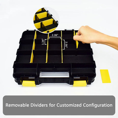 Double Sided Tool Organizer Box With 34 Compartments And Removable Dividers Clear Lid A Handy Pick For Nuts Bolts Screws Nails
