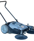 Heavy Duty Thirty Eight Inch Walk Behind Push Sweeper With Triple Side Brooms for quick cleanup of debris.