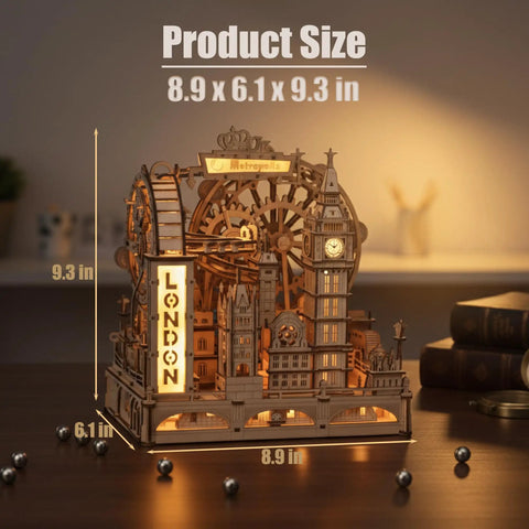London Themed 3D Wooden Marble Run Puzzle for Adults, 431 Piece DIY Construction Kit With Movable Double Decker Bus And Big Ben, Brain Teaser Gift for Teens And Adults, 8.9 x 6.1 x 9.3 in