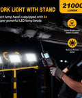 Premium 21000 Lumen Led Work Light With Retractable Tripod Stand And Extended 16 Foot Power Cord, close-up view of three heads with LED lamp beads.