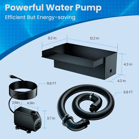 12 Inch Waterfall Spillway Kit With 304 Stainless Steel Spillway Box 40W 660GPH Submersible Pump 9.8Ft Corrugated Tubing And Adjustable Flow