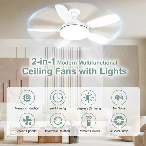32 Inch Socket Fan Light With Remote Ultra Bright 3000 Lumen Ceiling Fan Light Combo E26/E27 installed in modern room.