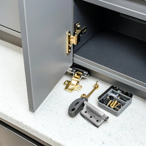 Heavy Duty Stainless Steel Toilet Partition Hinges With Spring Return And Silent Close Installation Hardware on countertop