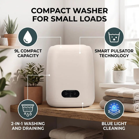Slick Mini Clothes Washer With Built In Spin Basket For Undies And Socks Smart Pulsator Cycle Delivers Top Notch Clean in a compact design with plants.