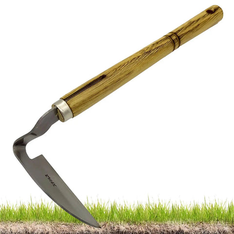 Durable Hand Weeder Sickle Tool with Hardwood Handle and Stainless Steel Blade for Easy Weeding and Soil Loosening