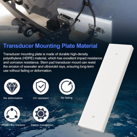 Boat Transducer Mounting Plate for Fish Finder and Sonar, Transom Saver and Stern Saver Mount, Marine Transducer Bracket, White, Dock Ready Install, Fits All Boat Types, Durable High Impact Plate, 12 by 3.5 by 0.75 Inches on boat transom