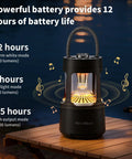 Outdoor Camping Lantern With Built In Bluetooth Speaker And Waterproof Shell Dual Color Ambient Lighting on wooden table