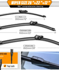 All Weather Windshield Wiper Blade Replacement For Atlas 2018 Through 2024 showing 26 inch, 22 inch, and 12 inch size wipers