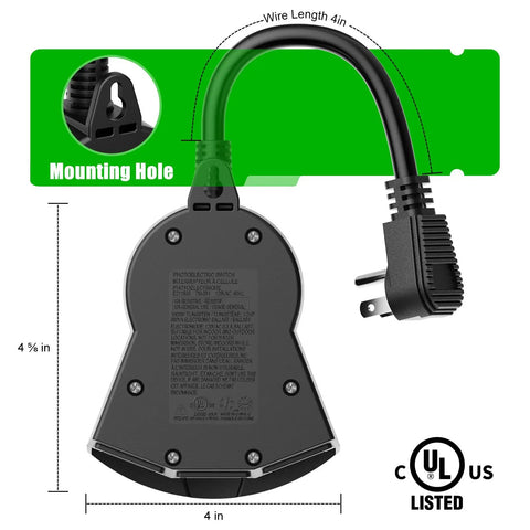 Outdoor Waterproof Plug In Light Timer With Photocell Sensor Dusk To Dawn Auto On Off 24 Hour Countdown Modes 2 4 6 Or 8 Hours No Fuss Setup Weatherproof Outdoor Outlet For Backyard Garden Patio Christmas Decorations