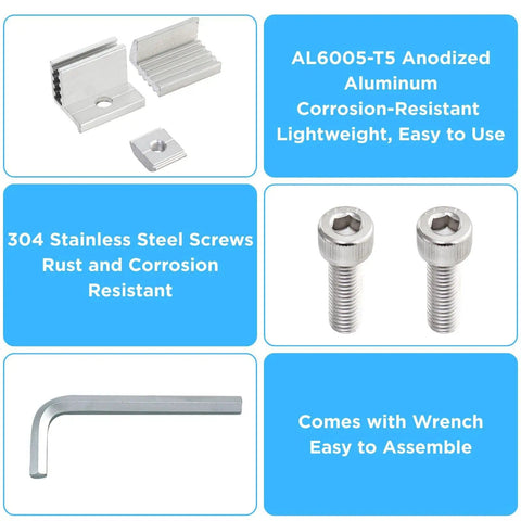 10 Pack Adjustable 35-50mm Solar Panel End Clamp Mounting Brackets In Anodized Aluminum Z Bracket Kit with screws and wrench