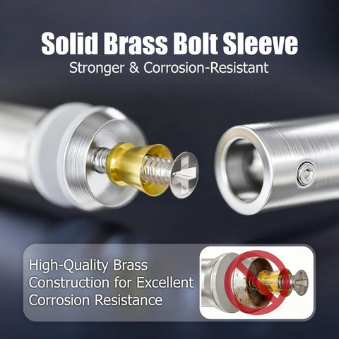 Close-up of solid brass bolt sleeve for 18 Inch Back-To-Back Door Pull Handle in brushed nickel finish, corrosion resistant