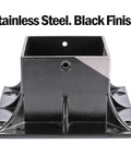 Close-up of Stainless Steel Wood Post Anchor For 3.5 By 3.5 Posts, 4x4 Nominal, Black Finish with base and mounting holes