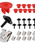 Premium T30 Torx Engine Splash Shield Fastener Clip Kit with red nylon retainers, black screws, and metal clips for repairs.