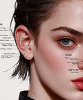Diagram showing piercing locations for ear, nose, and septum with measurements for G23 Titanium Threadless Post Kit 20G.