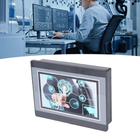 7 Inch HMI PLC Touchscreen Panel With DC 24V 5A Power 2 Channel K Type Thermocouple Temperature Measurement display in use
