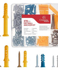 Heavy Duty Self Drilling Drywall Anchors And Screws Zinc Metal Wall Plugs That Grip Tight For No Sweat Setup Durable Self Tapping Design With Solid Fifty Pound Load Capacity 270 Piece Diy Home Fix Kit in clear storage container.