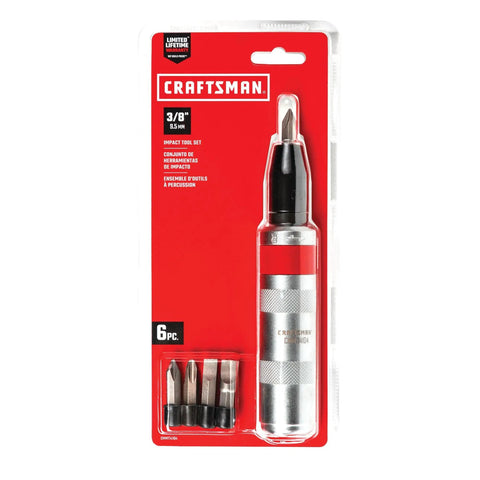 Hand Impact Driver Kit With Five Bits For Slotted And Phillips Fasteners Loosen Frozen Or Rusted Screws Nuts And Bolts No Stripping Delivers Up To Two Hundred Foot Pounds Of Torque When Hammer Struck Durable Easy To Use For Quick Fastener Jobs in packaging