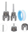 Dual Function External Pipe Threading Tool For PVC And Stainless Steel Pipes, One Half Inch And Three Quarter Inch Threader, Includes Seal Tape, Stable Cutting For DIY Home Plumbing Renovation And Construction Sites, Electric Drill Compatible, shown with 1/2 and 3/4 in heads