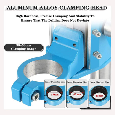 Heavy Duty Electric Drill Stand With 90 Degree Rotatable Head And 80Mm Stroke For High Precision Work clamping head detail with 38-50mm range.