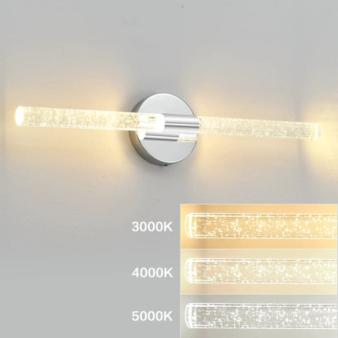 Gold Bubble Crystal Wall Sconce with LED Vanity Light over mirror, dimmable brass finish, crystal glass diffuser, color temp control