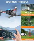 Foldable Brushless Drone With 2K HD Camera hovering outdoors, showcasing beginner-friendly features like One Key Takeoff and Headless Mode.
