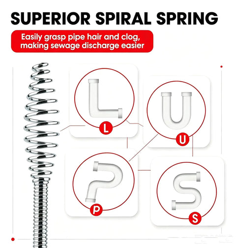 42 Foot Beast Mode Drain Snake And Hair Clog Remover spiral spring design for grasping clogs in various pipe shapes.