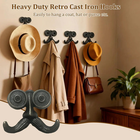 Badass Vintage Cast Iron Beard Shaped Wall Hook Kit With Heavy Duty Screws For Hanging Coats Scarves Bags And Keys While Adding Hecka Cool Antique Decor Flair To Any Entryway Or Bedroom Space.