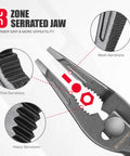8 Inch Long Nose Slip Joint Pliers With A Solid, Comfortable Grip And Handles, CR V Steel Needle Nose Pliers showing serrated 3 zone jaw detail