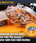 Top Shelf Adjustable Router Circle Cutting Jig And Template System with Porter Cable guide bushing compatibility, showing router base.