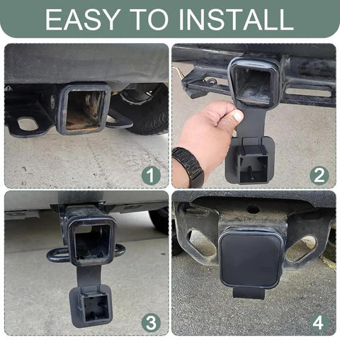 Easy installation of 2 Inch Trailer Hitch Cover Heavy Duty Rubber Tow Hook Dust Plug Cap for Receiver Tubes on vehicles.