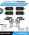 Two Pack Safety Sensor Eyes With Brackets Kit For Garage Doors 41A5034 Replacement Beams Universal Compatibility With 1997 And Up Openers Plug N Play Setup Easy Install Durable Safety Beam Set with program guide and hardware included.