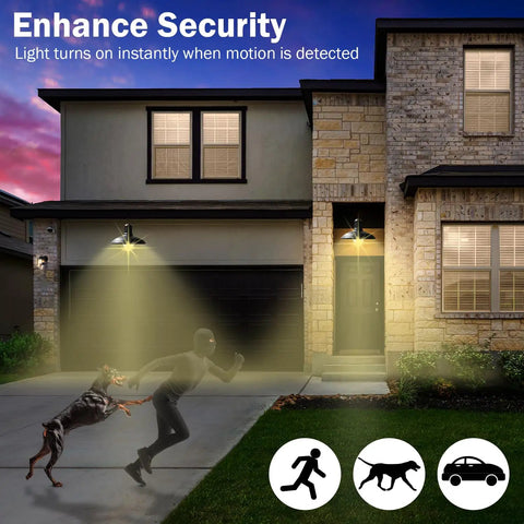 Motion Sensor LED A19 Bulbs With Dusk To Dawn, Soft White 3000K, 800 Lumens, 8.8W, 60W Equivalent, Indoor Outdoor No Brainer Lighting For Porch, Garage, Hallway, 2 Pack installed in porch and garage lights at dusk