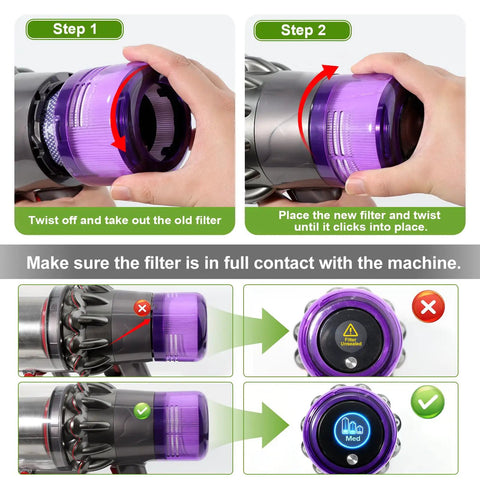 Installation steps for 3 Pack Dyson Vacuum Filter Replacement For V15 Detect V11 Torque Drive And V11 Animal