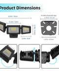 Dimensions of LED Outdoor Flood Light 120W 12000 Lumens IP66 Waterproof Security Floodlight, showing 3-head design and mounting details.