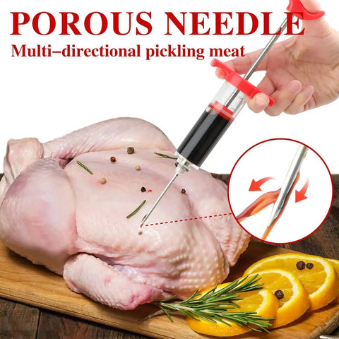Meat Injector Syringe 1 Ounce Marinade Kit With Two Needles For BBQ Grilling Turkey Chicken Beef Juicy Flavor Infusion Easy Injections
