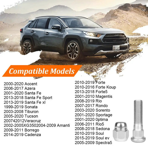 8 Piece M12x1.25 Wheel Hub Bolt Stud And Nut Set For Cars Steel Chrome Lug Kit With Lug Nuts Replacement OEM 28171AJ000 28365FE001