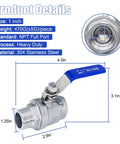 Beefy Full Port 1 Inch Stainless Steel Ball Valve With Long Handle MNPT To FNPT Heavy Duty Shut Off, product details diagram