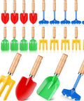 24 Piece Kids Gardening Tools Set With Wooden Handles Including Shovel Rake Fork And Trowel Metal Beach Sandbox Toys
