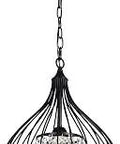 Johanne Matte Black 1 Light Crystal Shade Pendant Light Fixture with Cage Bowl Design, ETL Listed, 60W E26 Bulb