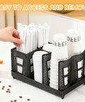 Paper Cup And Lid Holder With Straw Organizer For Countertop Coffee Station Bar Kitchen Or Office Black Fits 8 Oz To 22 Oz Cups Keeps Lids And Straws Neatly Within Reach For Grab And Go Coffee Setup