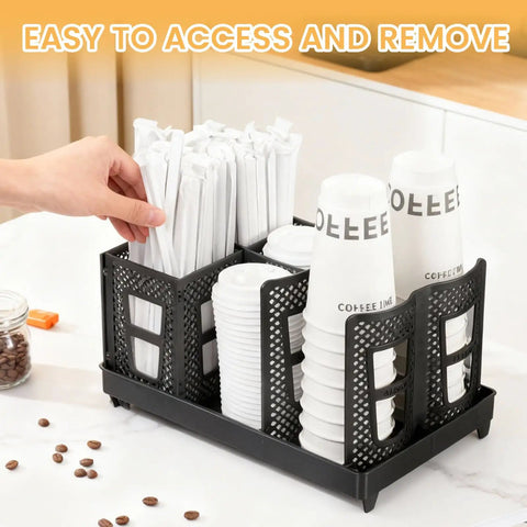 Paper Cup And Lid Holder With Straw Organizer For Countertop Coffee Station Bar Kitchen Or Office Black Fits 8 Oz To 22 Oz Cups Keeps Lids And Straws Neatly Within Reach For Grab And Go Coffee Setup