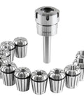 MT2 Shank ER32 Chuck Kit With Eleven Collets From One Eighth To Three Quarter Inch Increments In Sixteenth Inch Morse Taper Collet System Pro Grade Alloy Steel 0.0005 Inch Accuracy For End Mills Drills Reamers, ER32 collet set with MT2 shank
