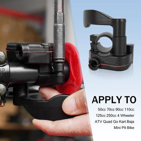 Professional Grade Hella Sturdy 46.5 Inch Motorcycle Thumb Throttle Cable With Slick Rubber Grip, shown being used with ATV handle.