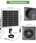 Dimensions of High Speed Solar Powered Exhaust Fan With 8-Inch Vent, including 25W solar panel, adapter, and bracket.