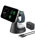 MagSafe 15W Wireless Charger Dock For iPhone 17 16 15 14, Apple Watch And AirPods, showing dock with adapter and cables.