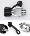 250 Bar 3500 PSI Chrome Plated Brass DIN To Yoke Regulator First Stage Adapter With Dust Cap shown with components