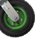 8 Inch Pneumatic Swivel Caster Wheels Heavy Duty Set Of 4 with galvanized bracket and green rim for garden carts.