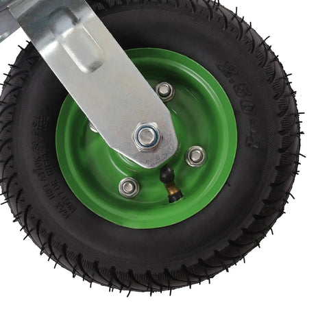 8 Inch Pneumatic Swivel Caster Wheels Heavy Duty Set Of 4 with galvanized bracket and green rim for garden carts.