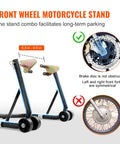 Beefy 850 Lb Front And Rear Motorcycle Stand Lift With Combo Fork Wheel Stand Front View with Brake Disc and Forks