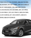 Gray car suitable for multiple Toyota models including 4Runner, Camry, Corolla with text listing compatible years and models above.
